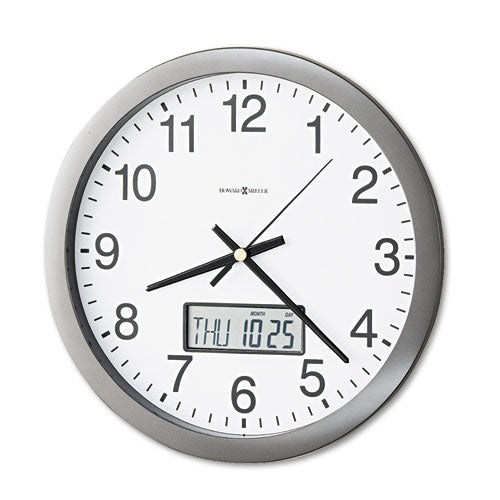Chronicle Wall Clock with LCD Inset, 14" Overall Diameter, Gray Case, 2 AA (sold separately)-(MIL625195)
