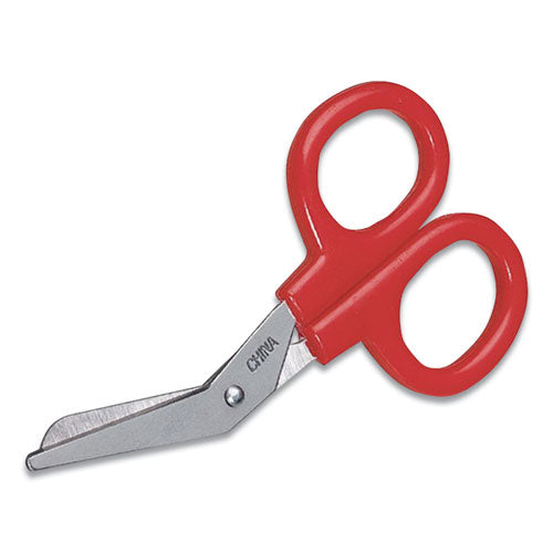 Angled First Aid Kit Scissors, Rounded Tip, 4" Long, 1.5" Cut Length, Red Offset Handle-(FAO730010)