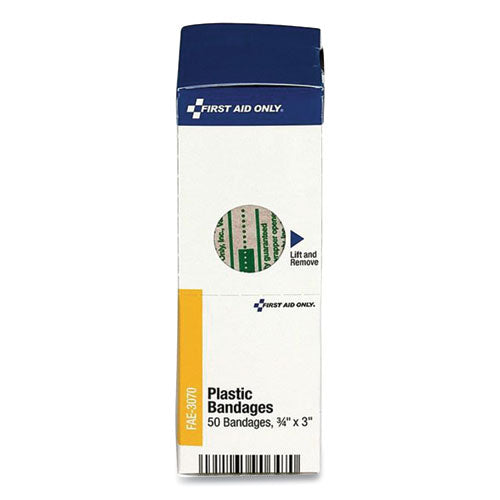 Adhesive Plastic Bandages, 0.75 x 3, 50/Box-(FAOFAE3070)