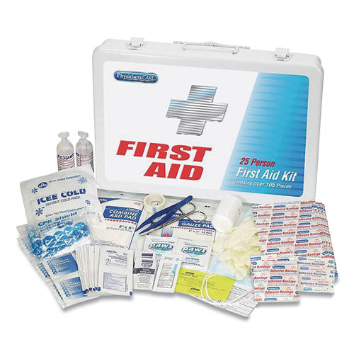First Aid Kit for Up to 25 People, 125 Pieces, Metal Case-(PHY90175001)