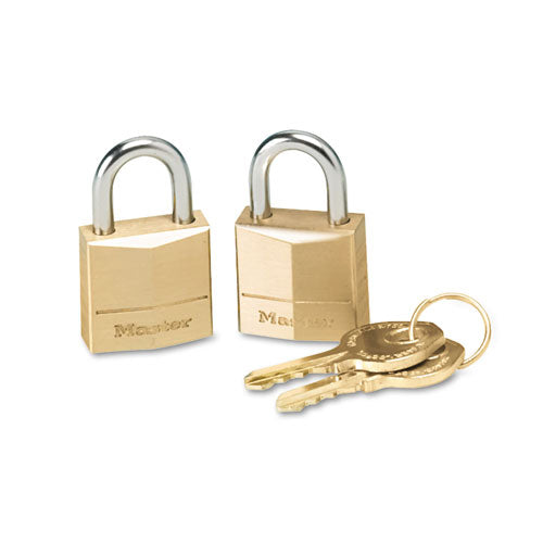 Three-Pin Brass Tumbler Locks, 0.75" Wide, 2 Locks and 2 Keys, 2/Pack-(MLK120T)
