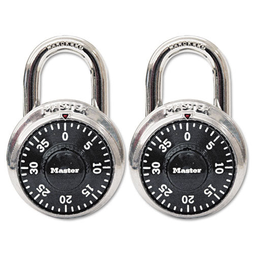 Combination Lock, Stainless Steel, 1.87" Wide, Silver/Black, 2/Pack-(MLK1500T)