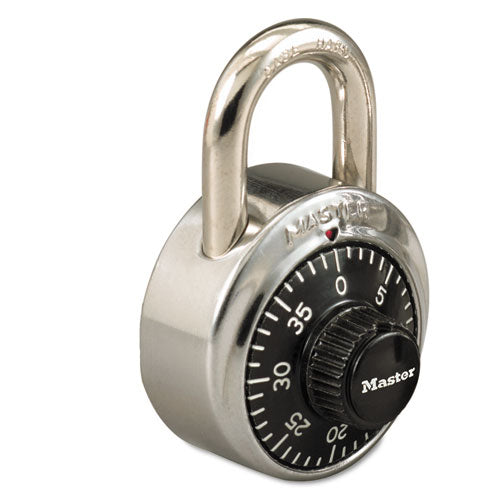 Combination Stainless Steel Padlock with Key Cylinder, 1.87" Wide, Black/Silver-(MLK1525)