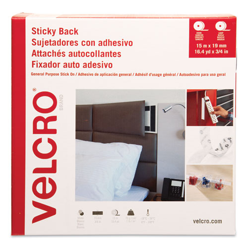 Sticky-Back Fasteners, Removable Adhesive, 0.75" x 49 ft, White-(VEK30633)
