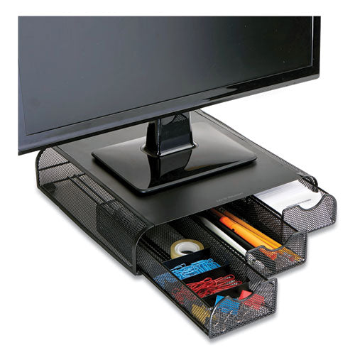 Perch Monitor Stand and Desk Organizer, 13" x 12.5" x 3", Black-(EMSMONMESHBLK)