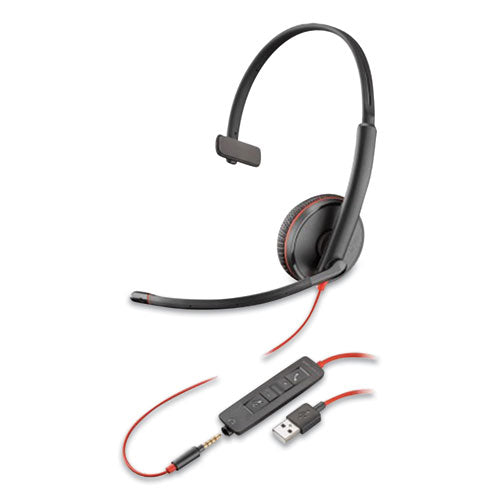 Blackwire 3215 Monaural Over The Head Headset, Black/Red-(PLN209746101)