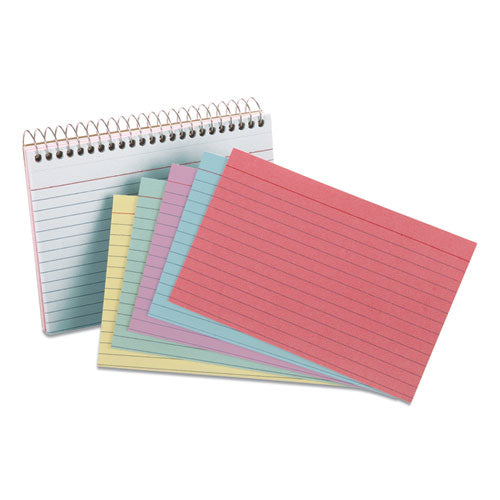 Spiral Index Cards, Ruled, 4 x 6, Assorted, 50/Pack-(OXF40286)