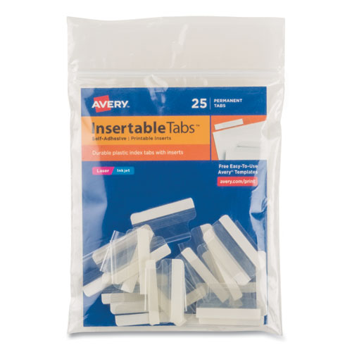 Insertable Index Tabs with Printable Inserts, 1/5-Cut, Clear, 1" Wide, 25/Pack-(AVE16221)