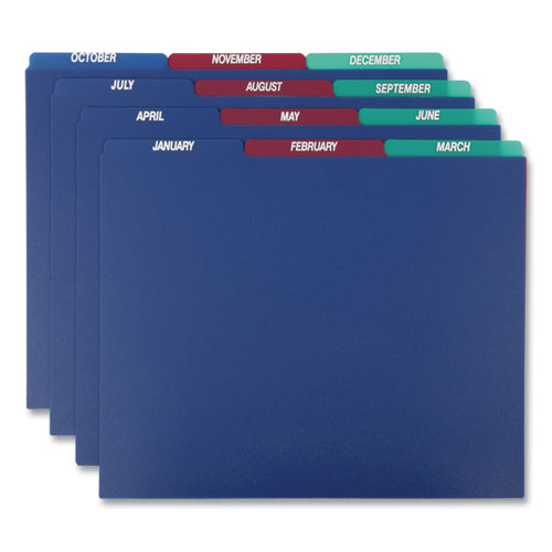 Poly Top Tab File Guides, 1/3-Cut Top Tab, January to December, 8.5 x 11, Assorted Colors, 12/Set-(PFX40144)