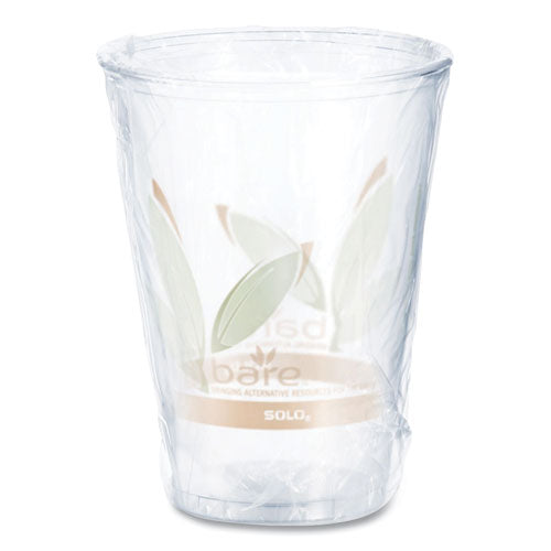 Bare Eco-Forward RPET Cold Cups, 10 oz, Leaf Design, Clear/Green/Orange, Individually Wrapped, 500/Carton-(DCCRTP10DBAREW)