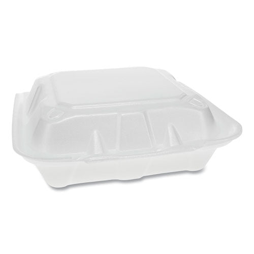 Vented Foam Hinged Lid Container, Dual Tab Lock, 3-Compartment, 8.42 x 8.15 x 3, White, 150/Carton-(PCTYTD188030000)