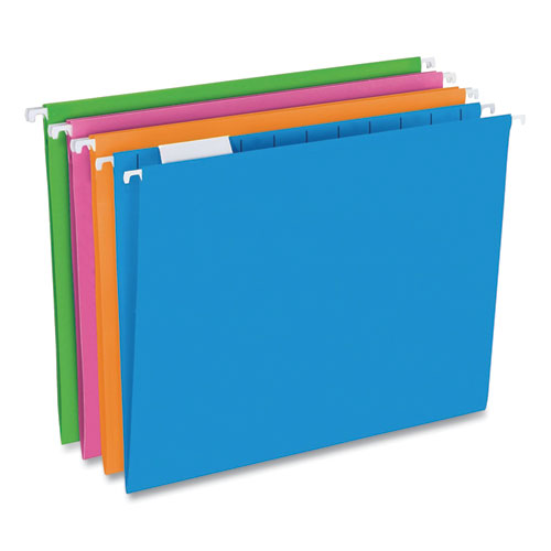 Glow Poly Hanging File Folders, Letter Size, 1/5-Cut Tabs, Assorted Colors, 12/Box-(PFX81673)