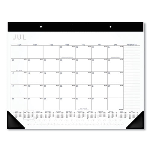Academic Monthly Desk Pad, 21.75 x 17, White/Black Sheets, Black Binding/Corners, 12-Month (July to June): 2022 to 2023-(AAGAY24X00)