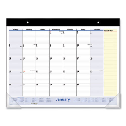 QuickNotes Desk Pad, 22 x 17, White/Blue/Yellow Sheets, Black Binding, Clear Corners, 13-Month (Jan to Jan): 2023 to 2024-(AAGSK70000)