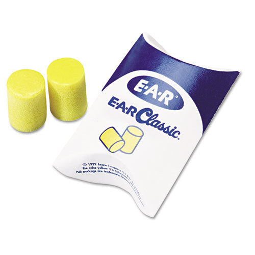 E-A-R Classic Earplugs, Pillow Paks, Cordless, PVC Foam, Yellow, 200 Pairs/Box-(MMM3101001)