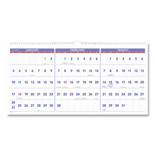 Deluxe Three-Month Reference Wall Calendar, Horizontal Orientation, 24 x 12, White Sheets, 15-Month (Dec-Feb): 2022 to 2024-(AAGPM1428)