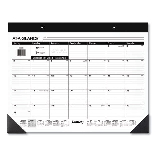 Monthly Refillable Desk Pad, 22 x 17, White Sheets, Black Binding, Black Corners, 12-Month (Jan to Dec): 2023-(AAGSK2200)