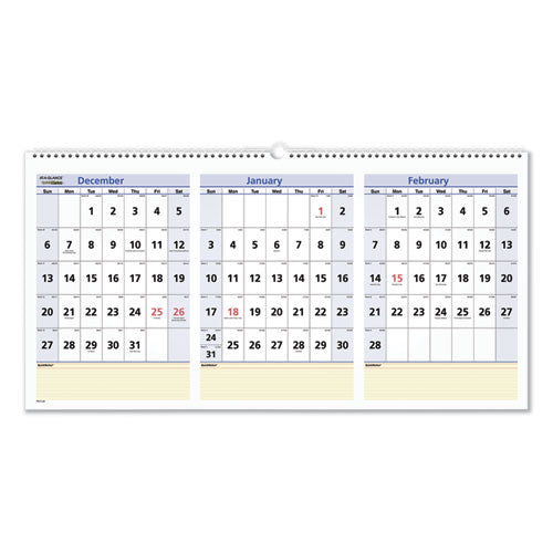 QuickNotes Three-Month Wall Calendar in Horizontal Format, 24 x 12, White Sheets, 15-Month (Dec to Feb): 2022 to 2024-(AAGPM1528)