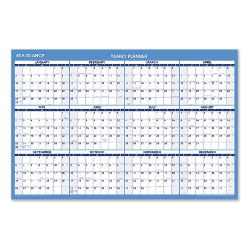 Horizontal Reversible/Erasable Wall Planner, 36 x 24, White/Blue Sheets, 12-Month (Jan to Dec): 2023-(AAGPM20028)