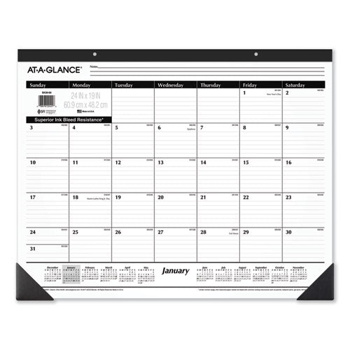 Ruled Desk Pad, 24 x 19, White Sheets, Black Binding, Black Corners, 12-Month (Jan to Dec): 2023-(AAGSK3000)