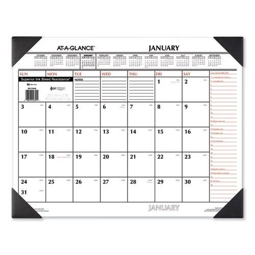 Two-Color Monthly Desk Pad Calendar, 22 x 17, White Sheets, Black Corners, 12-Month (Jan to Dec): 2023-(AAGSK117000)