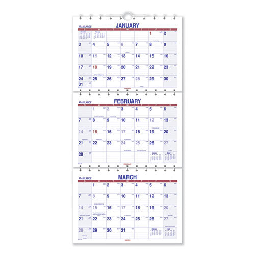 Move-A-Page Three-Month Wall Calendar, 12 x 27, White/Red/Blue Sheets, 15-Month (Dec to Feb): 2022 to 2024-(AAGPMLF1128)