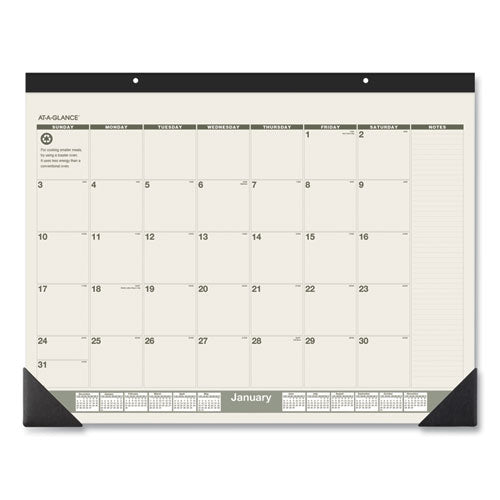 Recycled Monthly Desk Pad, 22 x 17, Sand/Green Sheets, Black Binding, Black Corners, 12-Month (Jan to Dec): 2023-(AAGSK32G00)