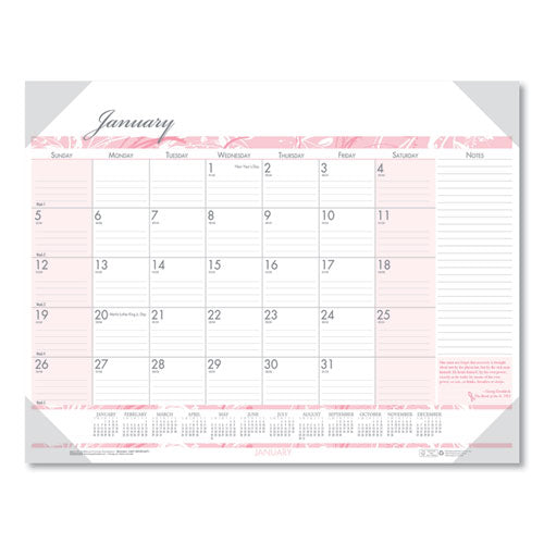 Recycled Monthly Desk Pad Calendar, Breast Cancer Awareness Artwork, 18.5 x 13, Black Binding/Corners,12-Month(Jan-Dec): 2023-(HOD1466)