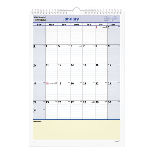 QuickNotes Wall Calendar, 12 x 17, White/Blue/Yellow Sheets, 12-Month (Jan to Dec): 2023-(AAGPM5228)