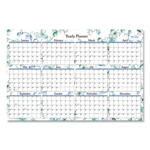 Lindley Laminated Erasable Wall Calendar, Lindley Floral Artwork, 36 x 24, White/Blue/Green Sheets, 12-Month (Jan-Dec): 2023-(BLS100030)