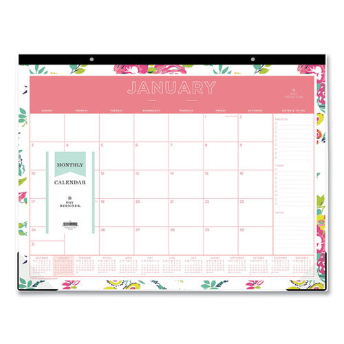 Day Designer Peyton Desk Pad Calendar, Floral Artwork, 22 x 17, Black Binding, Clear Corners, 12-Month (Jan-Dec): 2023-(BLS103631)