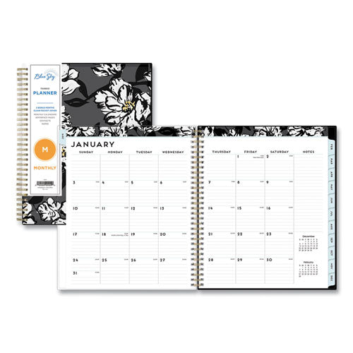 Baccara Dark Monthly Planner, Baccara Dark Floral Artwork, 10 x 8, Gray/Black/Gold Cover, 2023-(BLS110216)