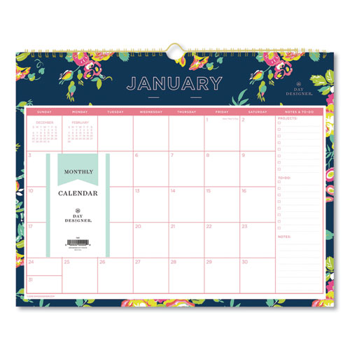 Day Designer Peyton Wall Calendar, Peyton Floral Artwork, 15 x 12, White/Navy Sheets, 12-Month (Jan to Dec): 2023-(BLS103627)