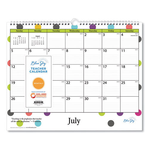 Academic Wall Calendar, Teacher Dots Artwork/Formatting, 15 x 12, White/Multicolor Sheets, 12-Month (July-June): 2021-2022-(BLS100340)