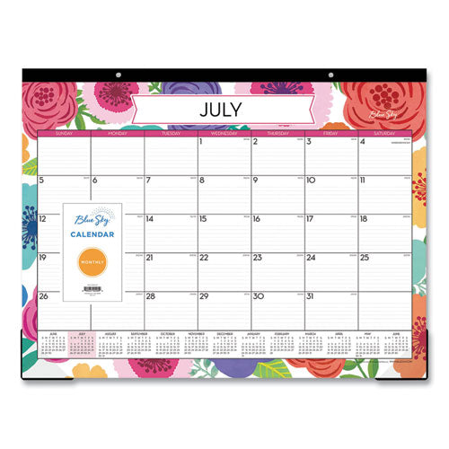 Mahalo Academic Desk Pad, Floral Artwork, 22 x 17, Black Binding, Clear Corners, 12-Month (July-June): 2022-2023-(BLS100157)