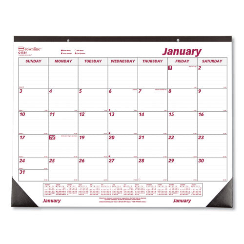 Monthly Desk Pad Calendar, 22 x 17, White/Burgundy Sheets, Black Binding, Black Corners, 12-Month (Jan to Dec): 2023-(REDC1731)