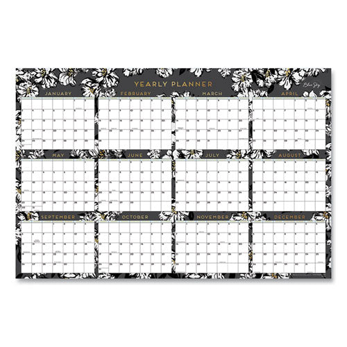 Baccara Dark Laminated Erasable Wall Calendar, Floral Artwork, 36 x 24, White/Black/Gold Sheets, 12-Month (Jan-Dec): 2023-(BLS116053)
