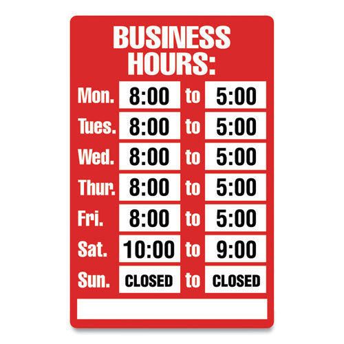 Open/Closed Business Hours Sign Kit, 8 x 12, Red-(CSC098071)