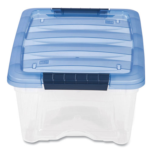 Stack and Pull Latching Flat Lid Storage Box, 3.23 gal, 10.9" x 16.5" x 6.5", Clear/Translucent Blue-(IRS100306)