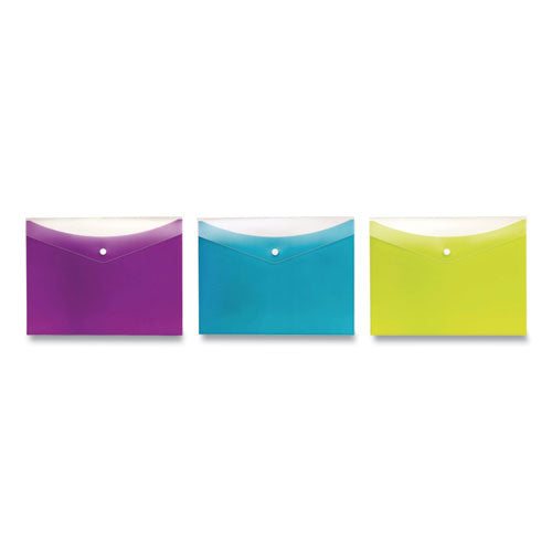 Dual Pocket Snap Envelope, 2 Sections, Snap Closure, Letter Size, Assorted Colors, 3/Pack-(PFX95569)