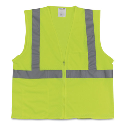 ANSI Class 2 Two-Pocket Zipper Mesh Safety Vest, X-Large, Hi-Viz Lime Yellow-(PID3020702ZLYXL)