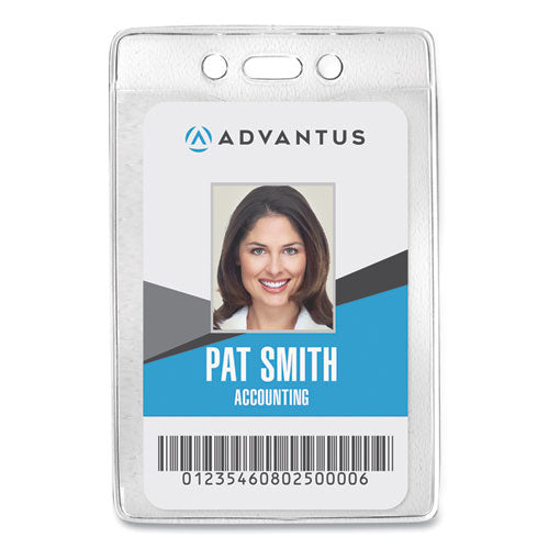 Security ID Badge Holders, Prepunched for Chain/Clip, Vertical, Clear 2.63" x 4.38" Holder, 2.38" x 4.25" Insert, 50/Box-(AVT75419)