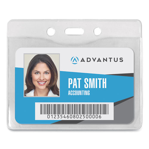 Security ID Badge Holders, Prepunched for Chain/Clip, Horizontal, Clear 4.25" x 3.5" Holder, 3.88" x 2.88" Insert, 50/Box-(AVT75411)