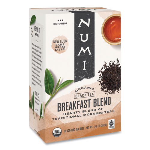 Organic Teas and Teasans, 1.4 oz, Breakfast Blend, 18/Box-(NUM10220)