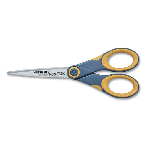 Non-Stick Titanium Bonded Scissors, 7" Long, 3" Cut Length, Gray/Yellow Straight Handle-(ACM14851)