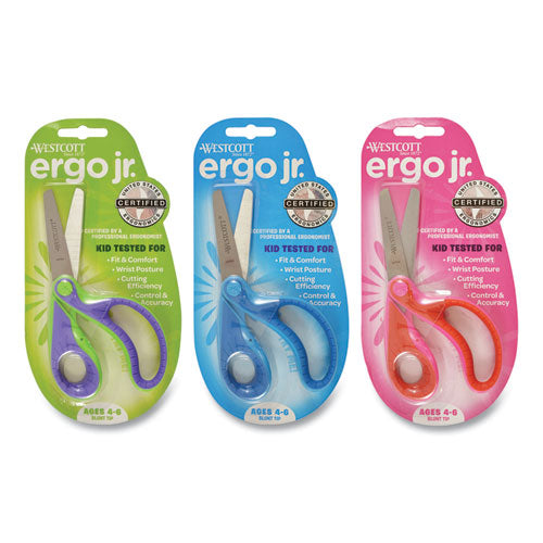Ergo Jr. Kids Scissors, Rounded Tip, 5" Long, 1.5" Cut Length, Randomly Assorted Offset Handles-(ACM16670)
