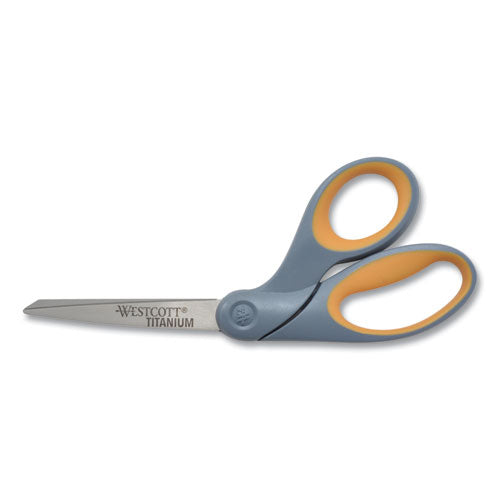 Titanium Bonded Scissors, 8" Long, 3.5" Cut Length, Gray/Yellow Offset Handle-(ACM13731)