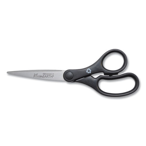 KleenEarth Basic Plastic Handle Scissors, Pointed Tip, 7" Long, 2.8" Cut Length, Black Straight Handle-(ACM15582)