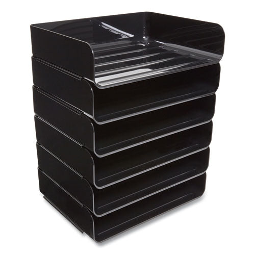 Side-Load Stackable Plastic Document Tray, 1 Section, Letter-Size, 12.63 x 9.72 x 3.01, Black, 6/Pack-(TUD24380815)