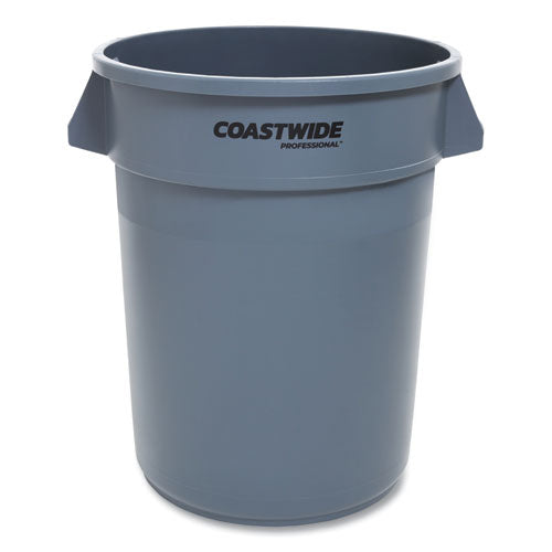 Open Top Round Trash Can, 32 gal, Plastic, Gray-(CWZ2625784)
